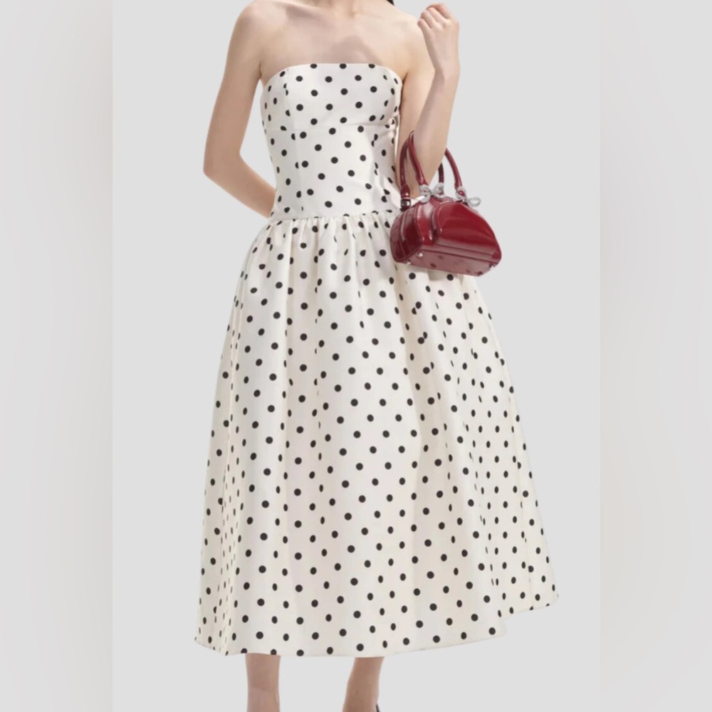 Self Portrait Elegant Polka Dot Strapless Dress